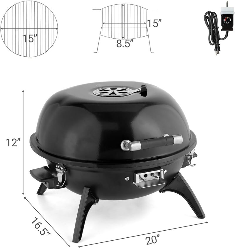 Shyneer Tabletop Electric Grill,Indoor/Outdoor Electric Grill, Portable Double Layer Indoor/Outdoor Countertop BBQ Grill for Home Use, 1600W, Black - Image 2